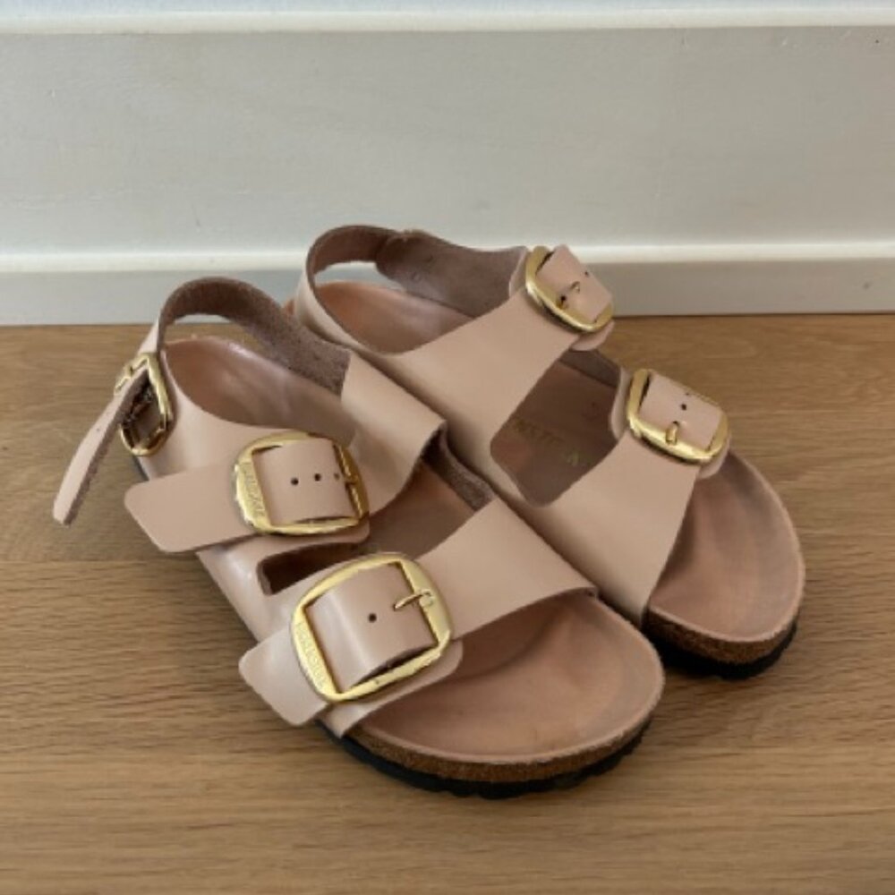 Birkenstock Milano Big Buckle High Shine New Beige Tan Sz 38